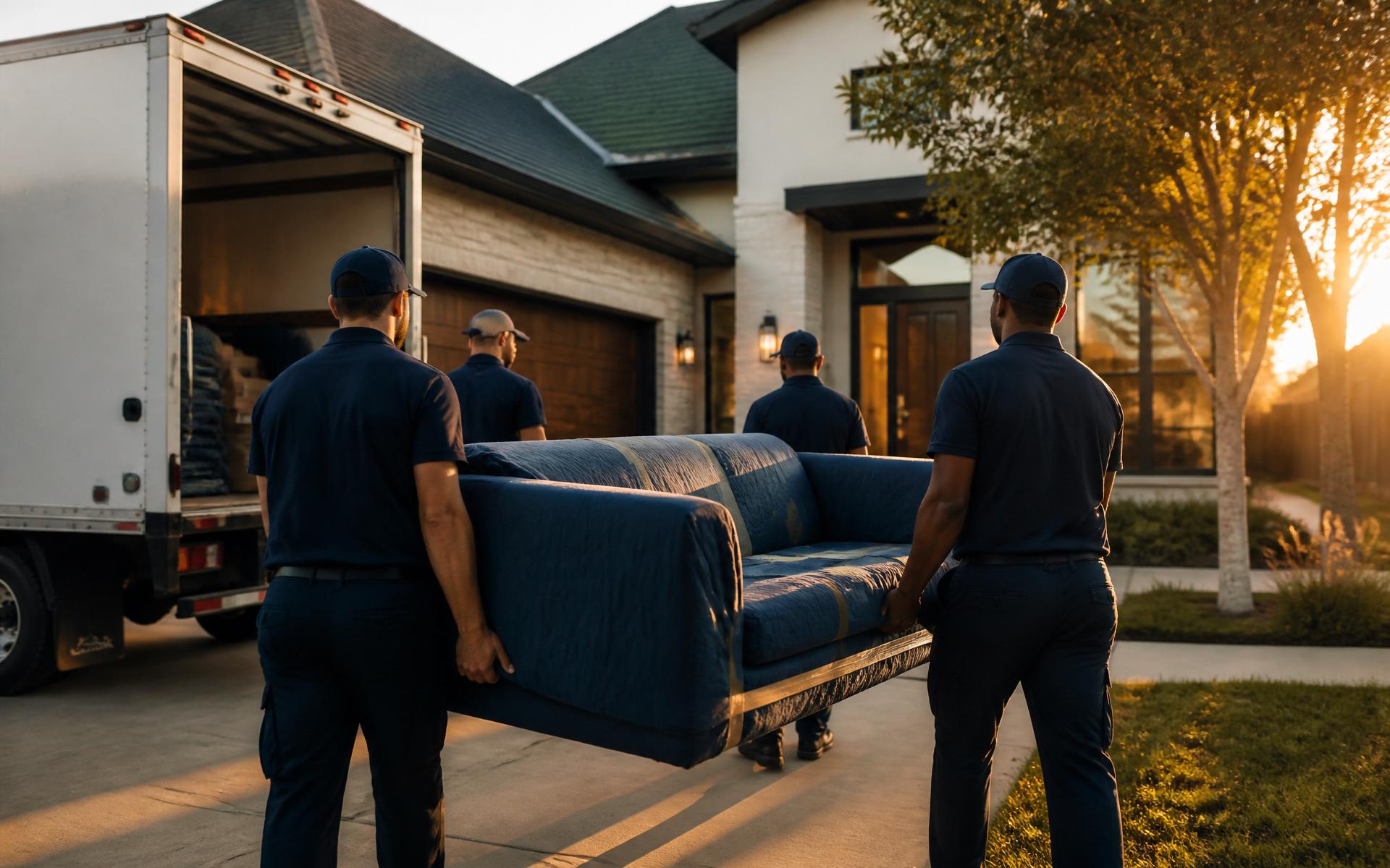 Professional Plano moving crew preparing equipment for the day